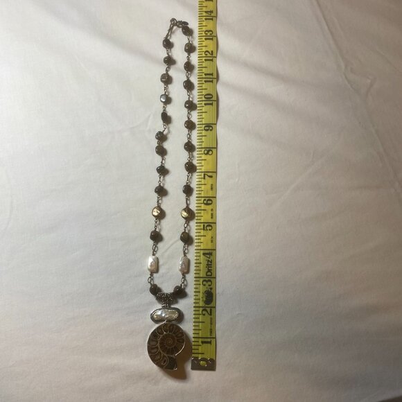 JMAX Handmade Ammonite Fossil & Mother of Pearl Silver Necklace Boho Nature - Picture 15 of 15